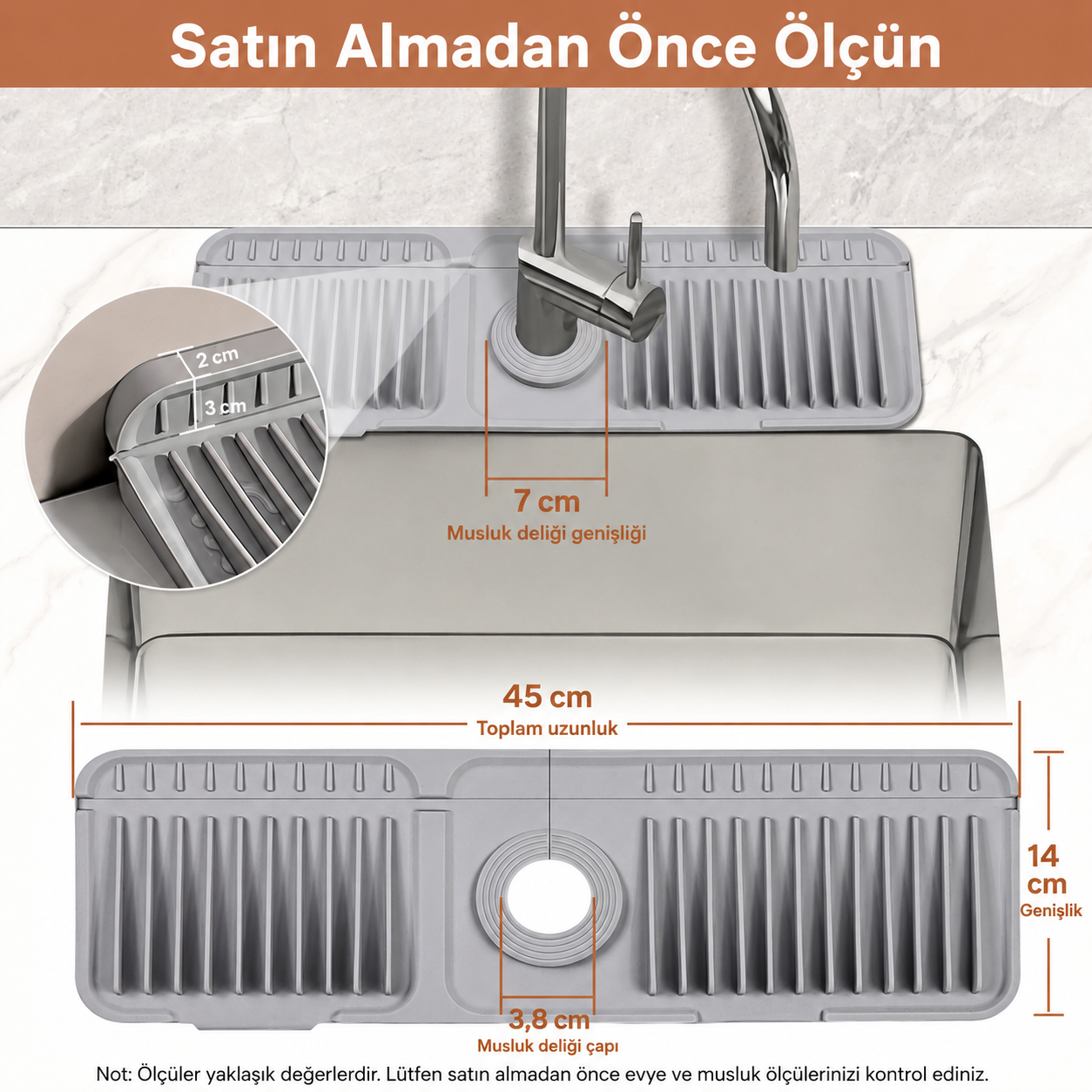 Trihed Katlanabilir Silikon Musluk Arkası Su Sıçratma Önleyici ve Düzenleyici Mat